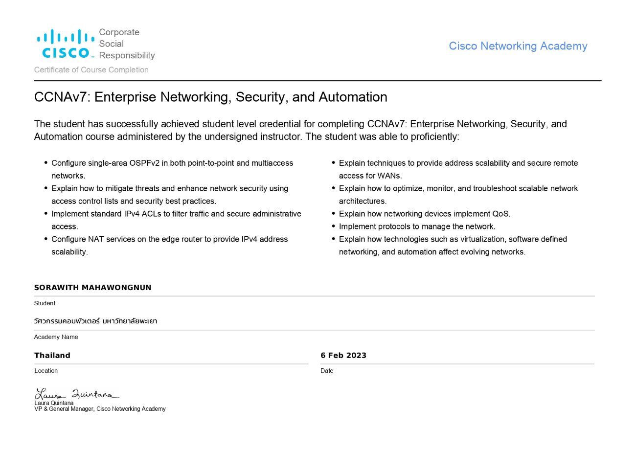 Cisco CCNA certificate