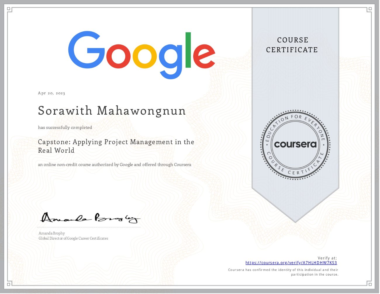 Google Project Management certificate